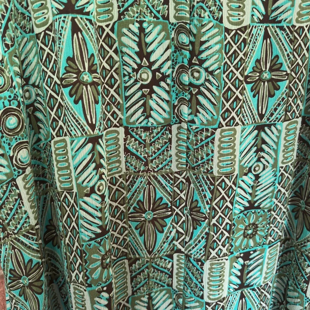Another Thyme Dress Teal‎ Brown Geometric Beaded Neckline Sleeveless Boho 16W